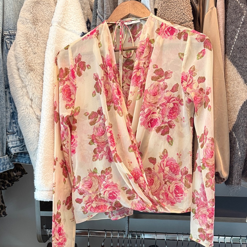 Mango Pink Floral Wrap Blouse